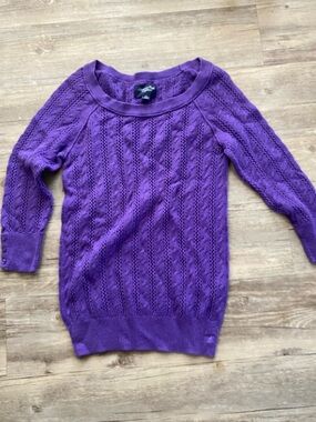 American Eagle Outfitters Purple Cable-Knit Scoop Neck Sweater